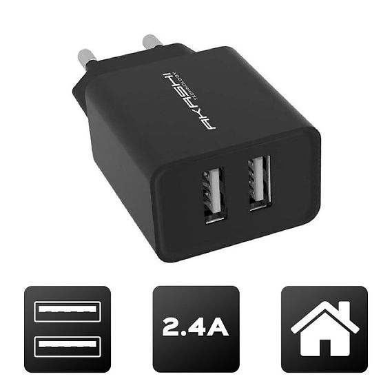 Secteur charge rapide 2,4A 2 USB Noir