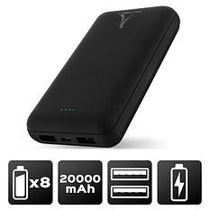 Power Bank 20 000 mAH - 2 USB - LED Noire