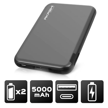 Power Bank 5000 mAh - Charge rapide - Aluminium Gris métal