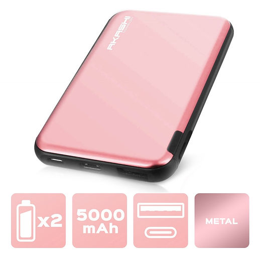 Power Bank 5000 mAh - Charge rapide - Aluminium Rose