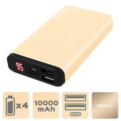 Power Bank 2 USB 10000 mAh - Charge rapide - Aluminium Or