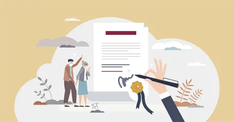 a couple signing a document