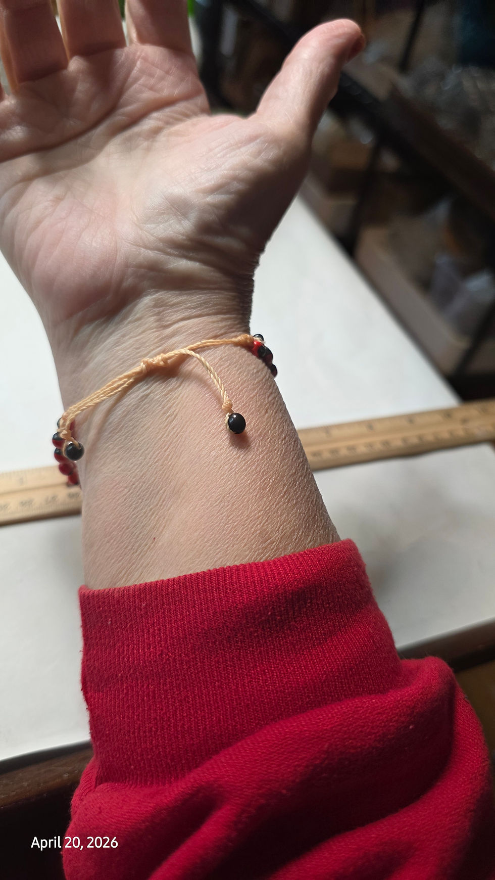 Thumbnail: Red and black peony adj protection bracelet