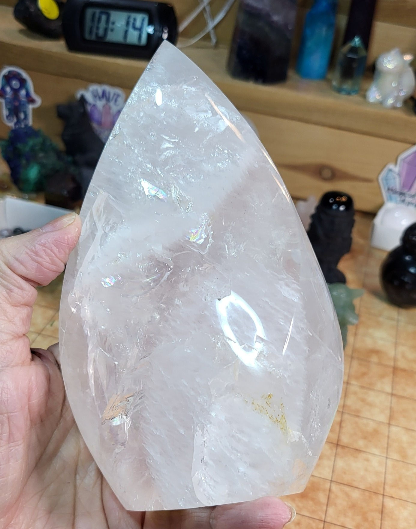 Clear Quartz Flame large with rainbows