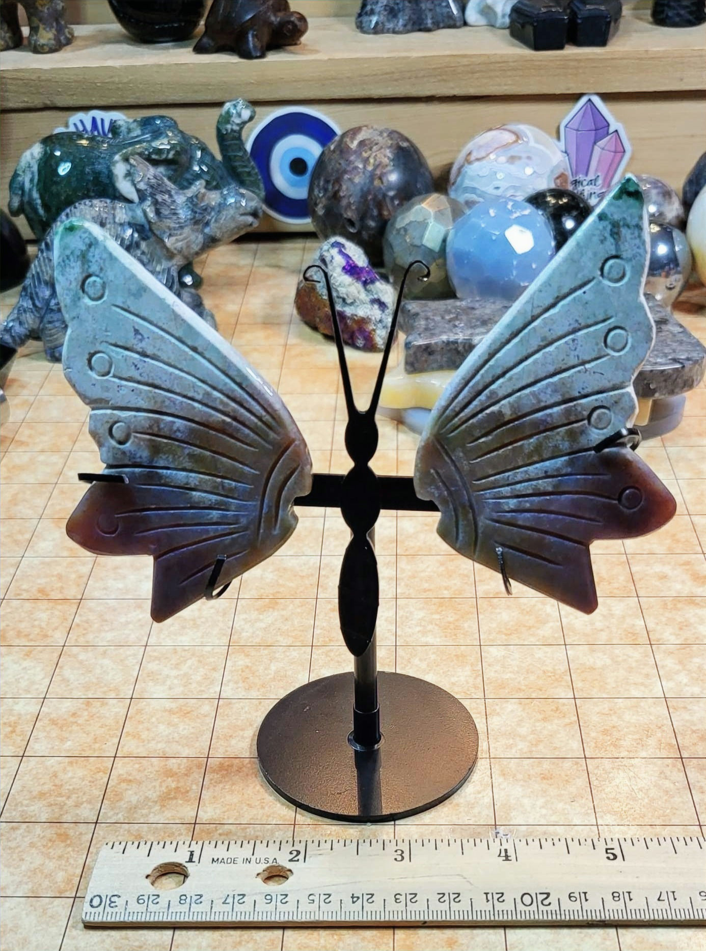 Ocean Jasper Butterfly wings with stand!