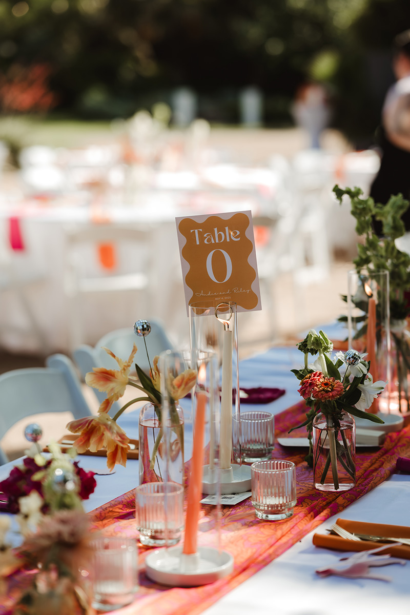 Vibrant wedding tablescape at Ivy Hall San Antonio