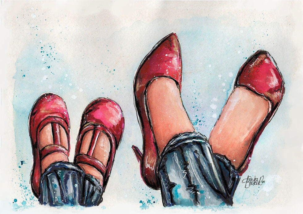 Pink Shoes Watercolor Painting - Mother Daughter