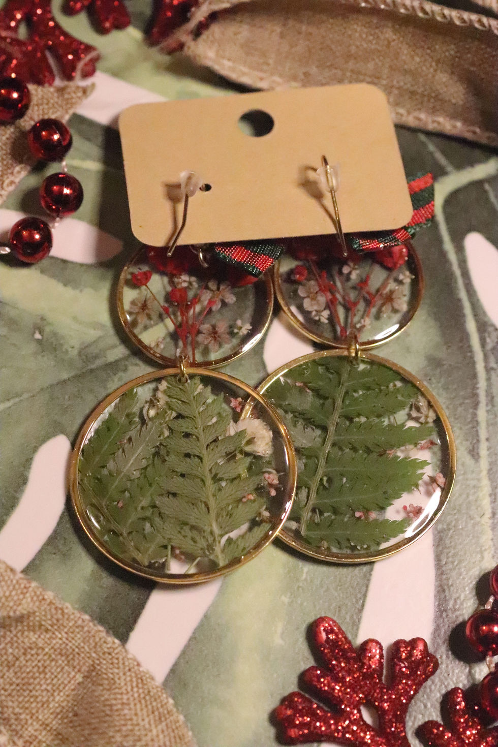 Thumbnail: Pressed Flower Christmas Earrings