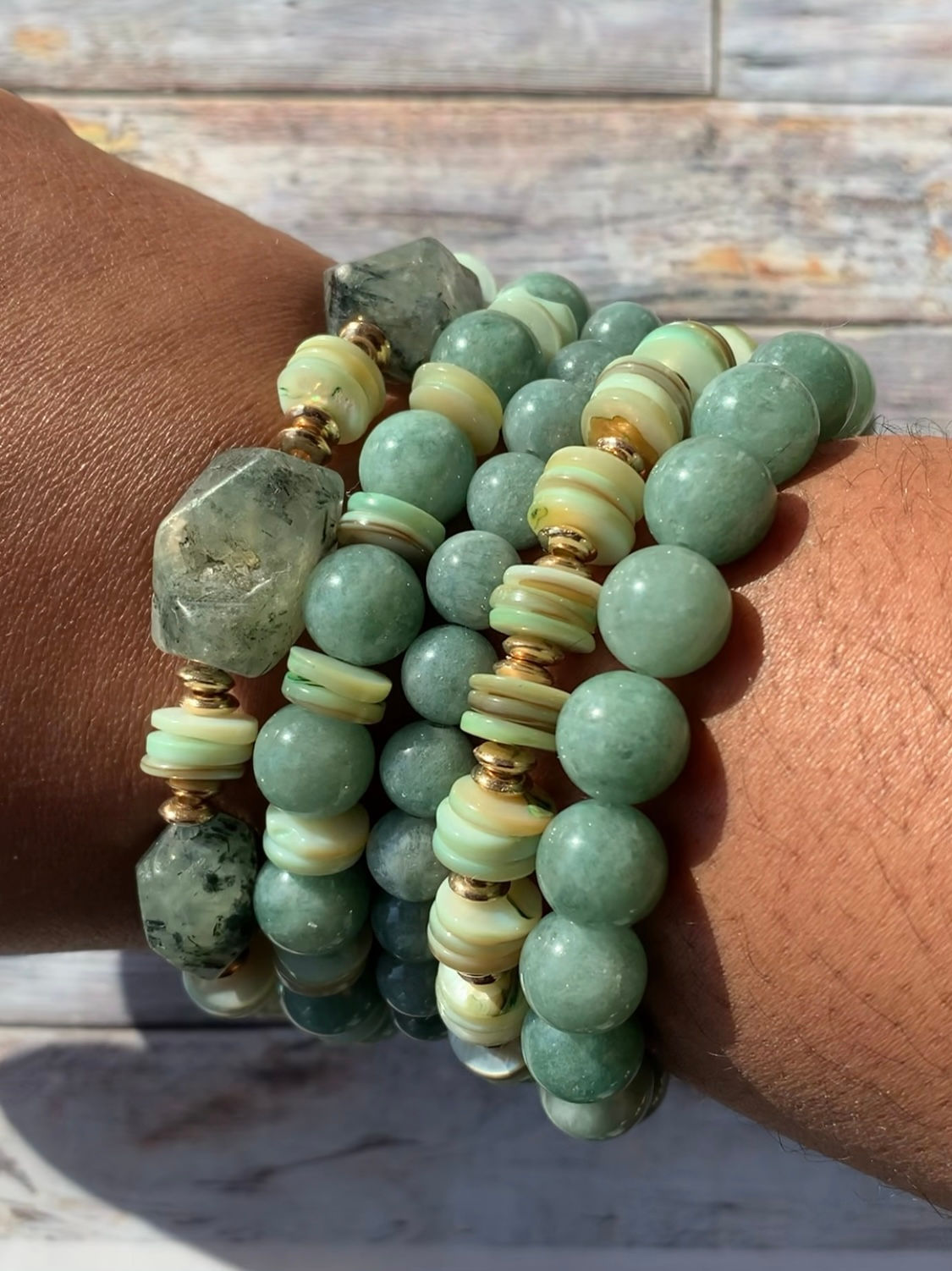 Moss Agate & Jade Gemstone Bracelet Combo 