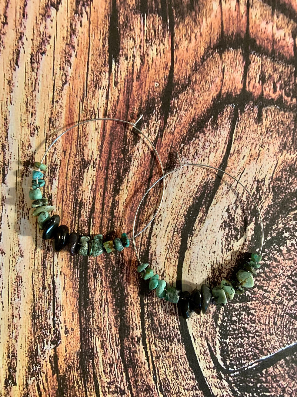 Turquoise & Onyx Gemstone Hoop Earrings