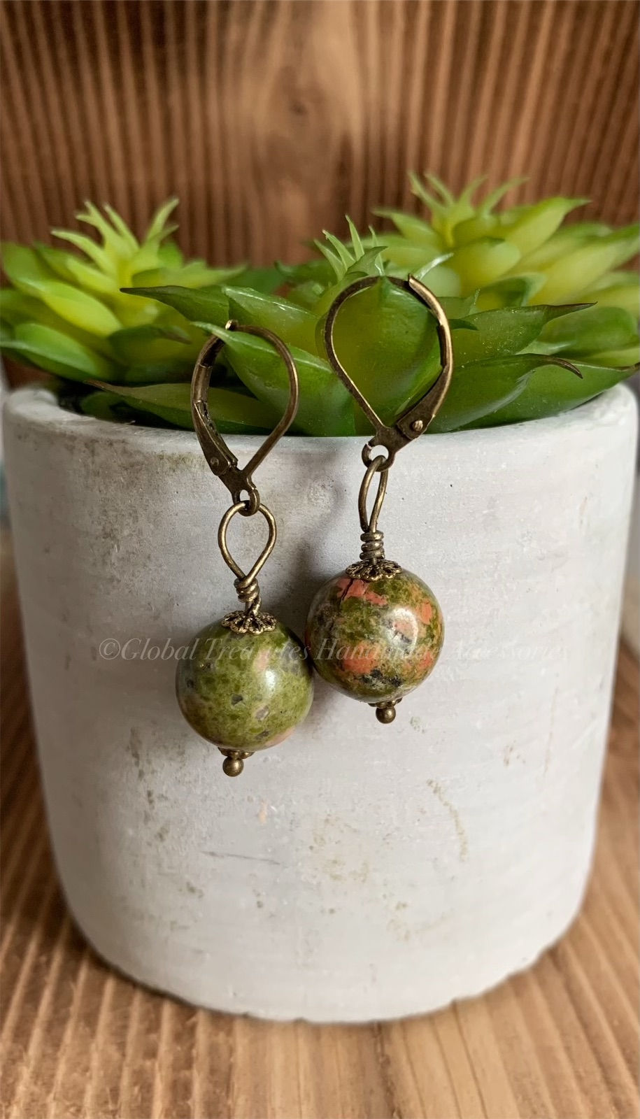Unakite Gemstone Bead Earrings