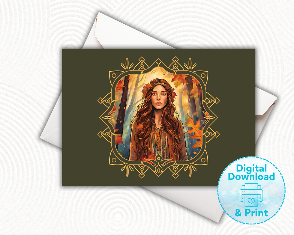 Thumbnail: Fall Leaf Hippie Brunette | 7x5 Note Card Set