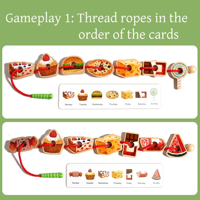 Thumbnail: Wooden toys, lacing toys, caterpillar eating food game, fine motor skills toys f
