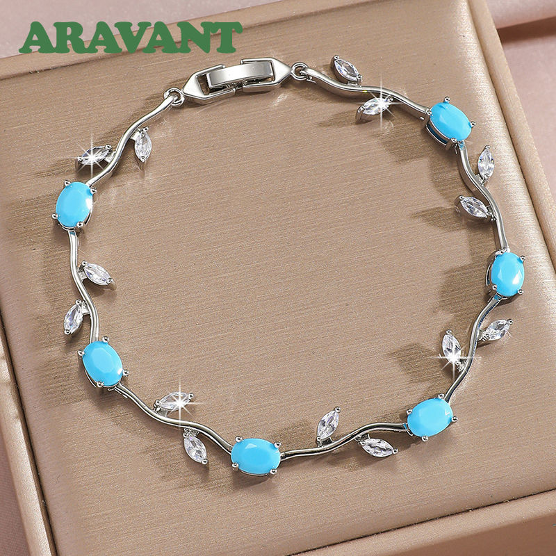 Thumbnail: Aravant 925 Silver 18K Gold Leaves Zircon Bracelet For Women Wedding Fashion Jew