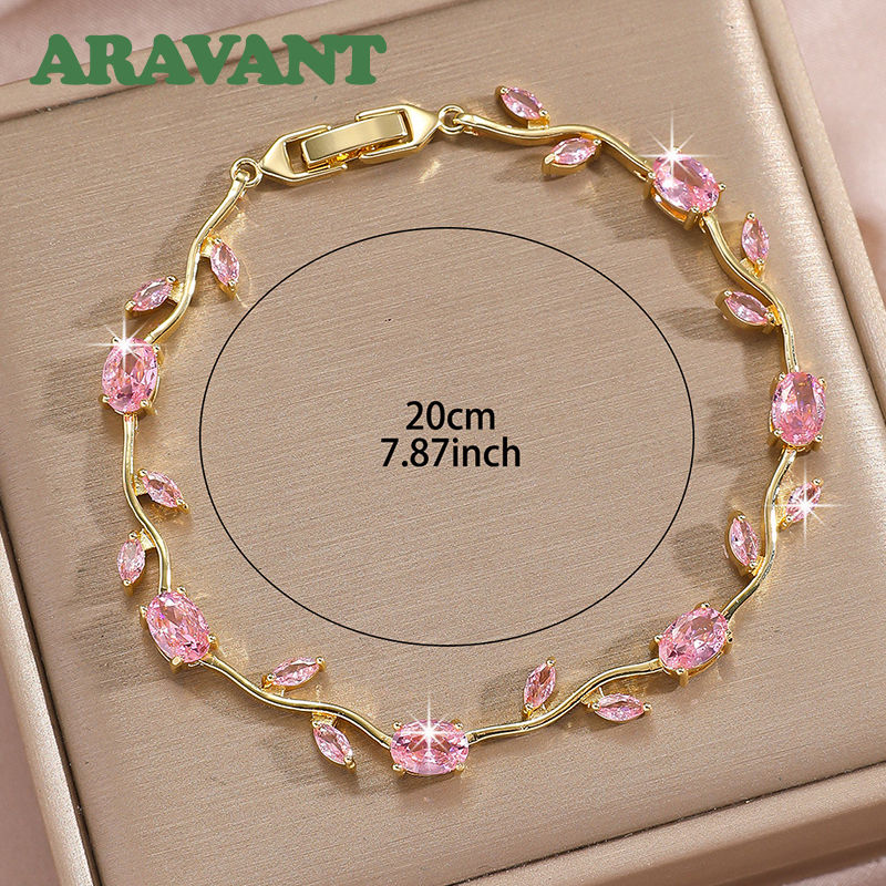Thumbnail: Aravant 925 Silver 18K Gold Leaves Zircon Bracelet For Women Wedding Fashion Jew