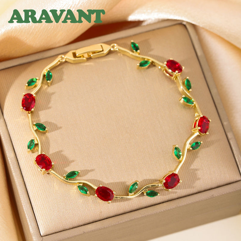 Thumbnail: Aravant 925 Silver 18K Gold Leaves Zircon Bracelet For Women Wedding Fashion Jew