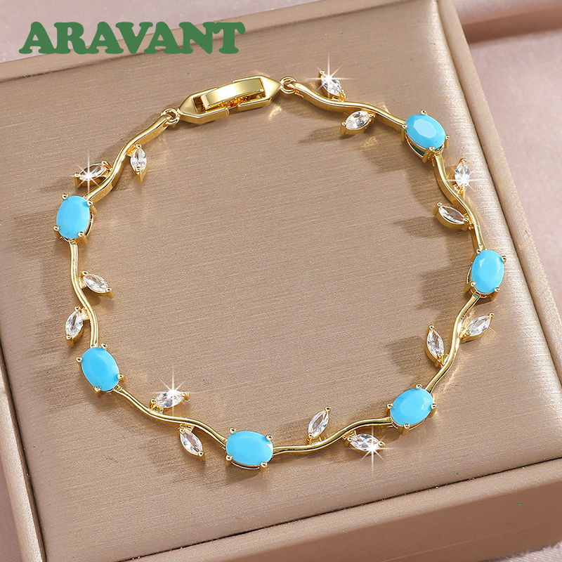 Thumbnail: Aravant 925 Silver 18K Gold Leaves Zircon Bracelet For Women Wedding Fashion Jew