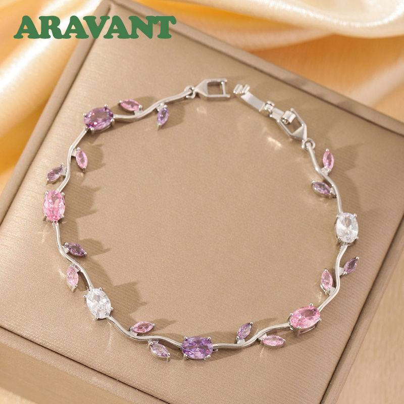 Thumbnail: Aravant 925 Silver 18K Gold Leaves Zircon Bracelet For Women Wedding Fashion Jew