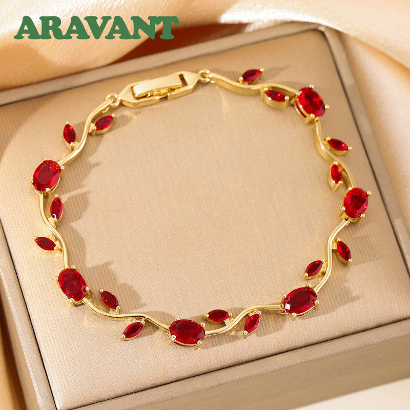 Thumbnail: Aravant 925 Silver 18K Gold Leaves Zircon Bracelet For Women Wedding Fashion Jew