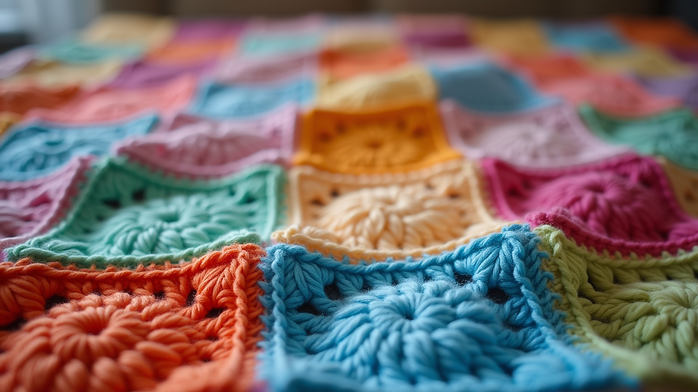 Close-up view of a beautifully crocheted blanket in vibrant colors