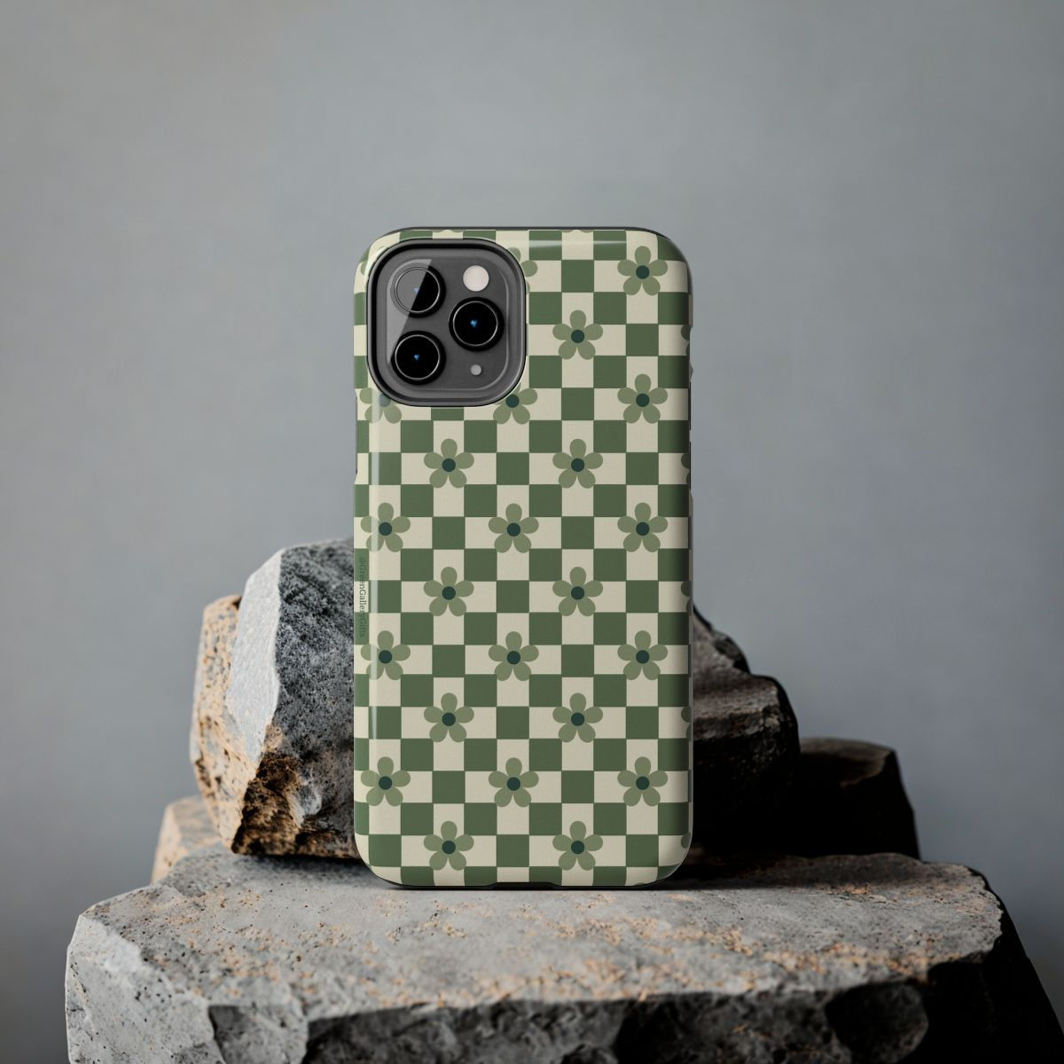 Floral Checkered Tough Phone Case Ivory