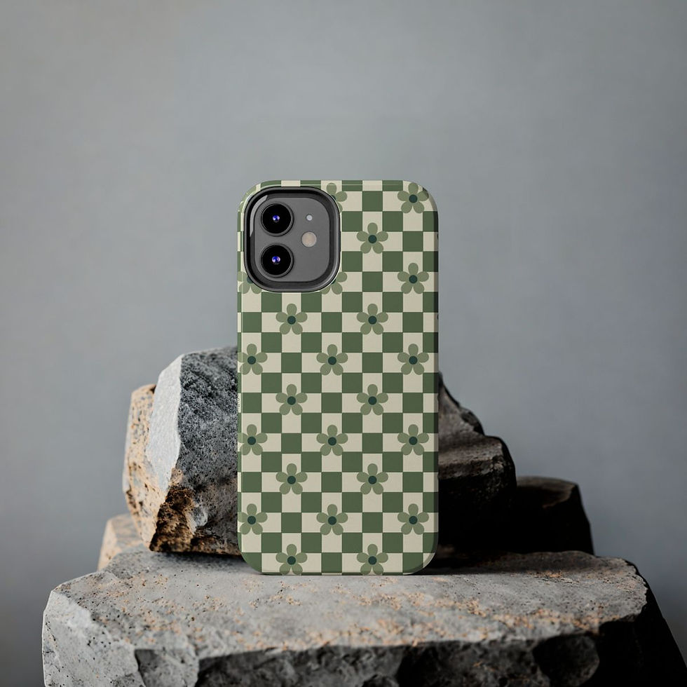 Thumbnail: Floral Checkered Tough Phone Case Ivory