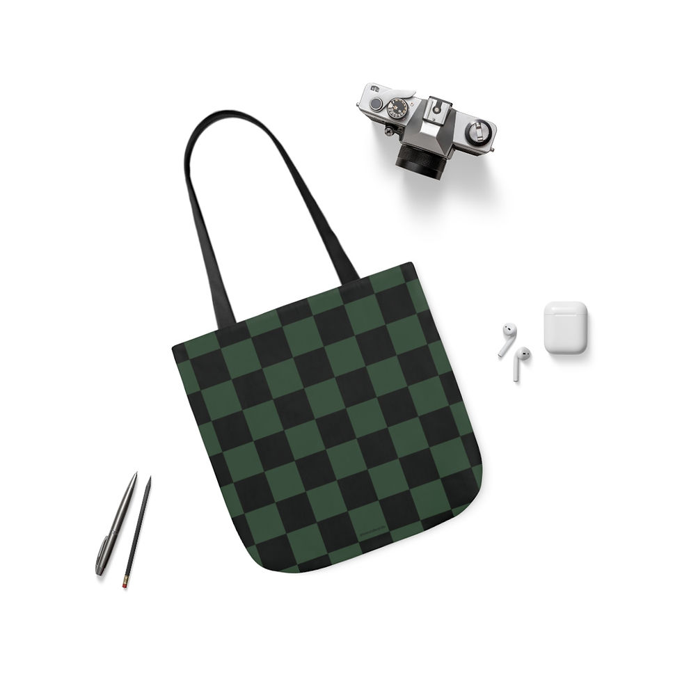 Thumbnail: Eco-Friendly Black & Dark Green Checkered Tote Bag – Stylish