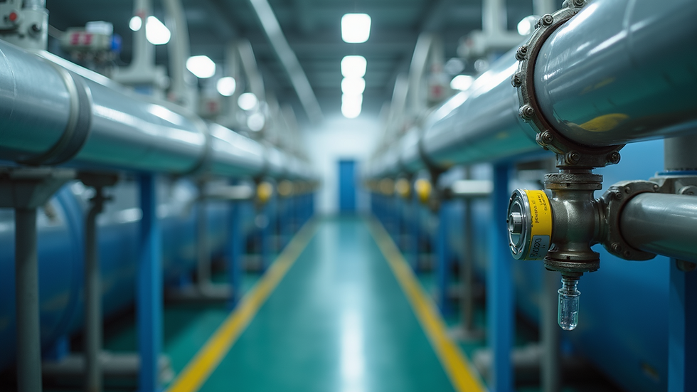 Eye-level view of water treatment plant with chemical dosing equipment