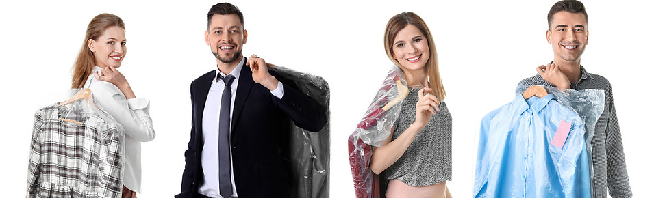 People with dry cleaning