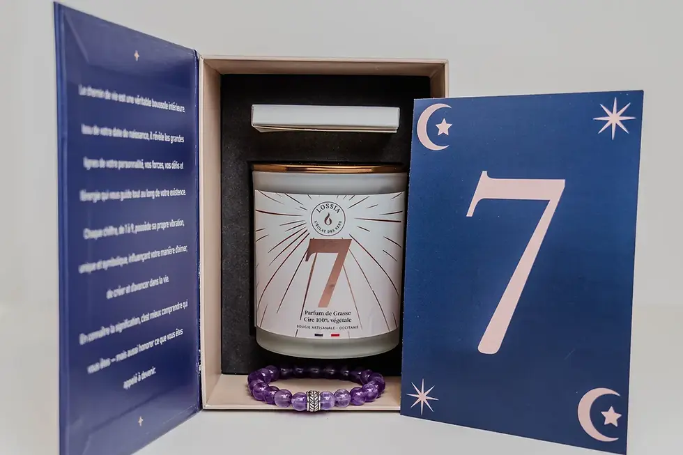 Miniature : Coffret numérologie 7 avec bougie et briquet électrique.