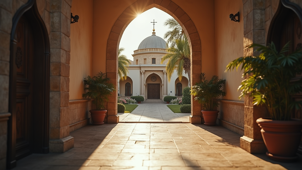 Eye-level view of a synagogue's welcoming entrance