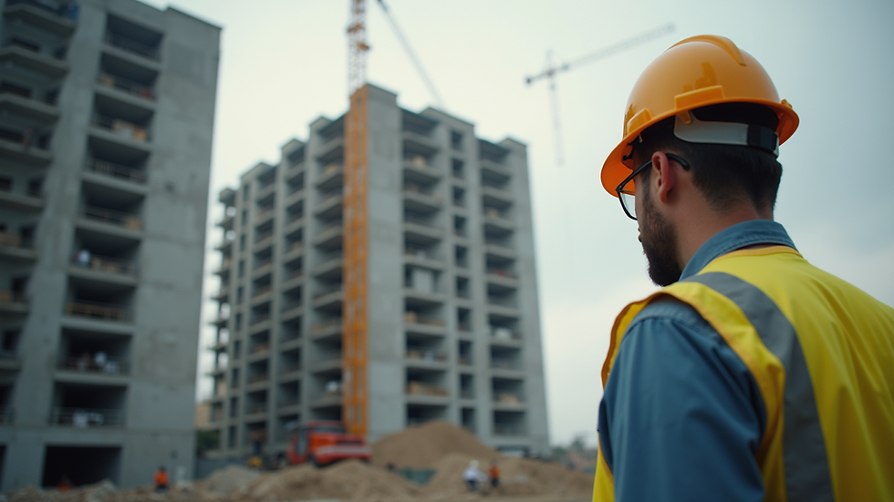 Eye-level view of a construction observer inspecting a building site