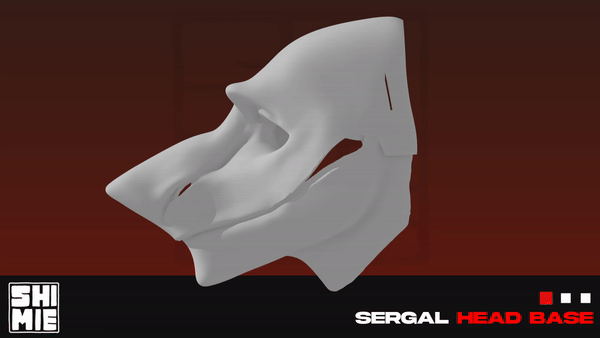 rendu 3D d'une head base de sergal furry, avec mâchoire mouvante