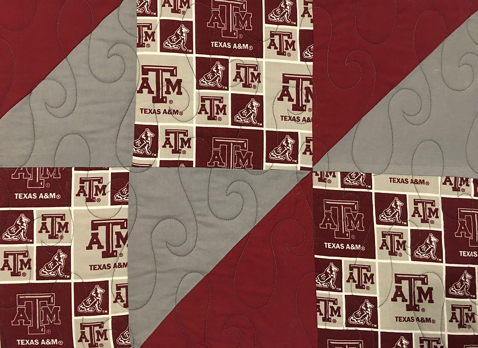 Swirls quilting pattern on Texas A and M College Quilt by Jefferson Sutton