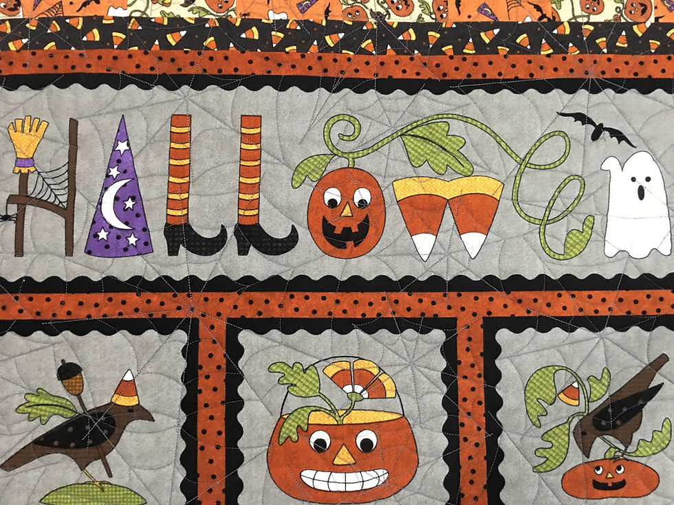 Spider Web Quilting pattern on Halloween Quilt by Leslie St.Onge
