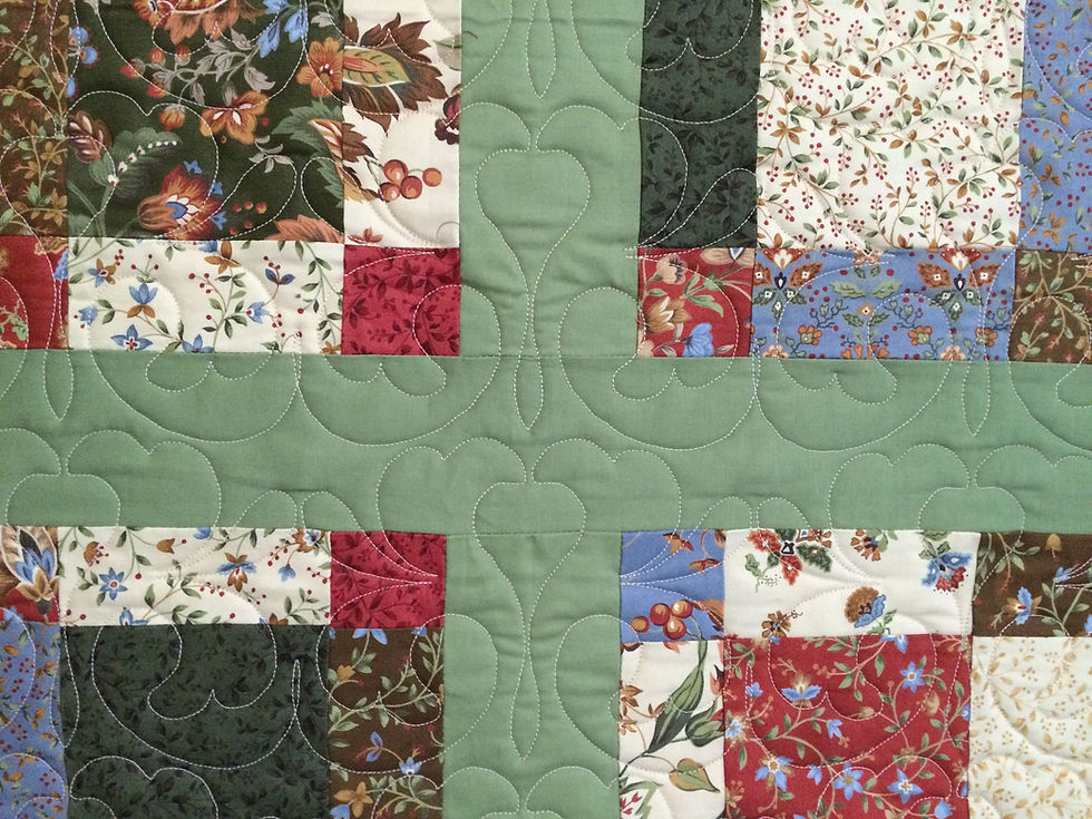 closeup of backing fabric showing floral quilting design