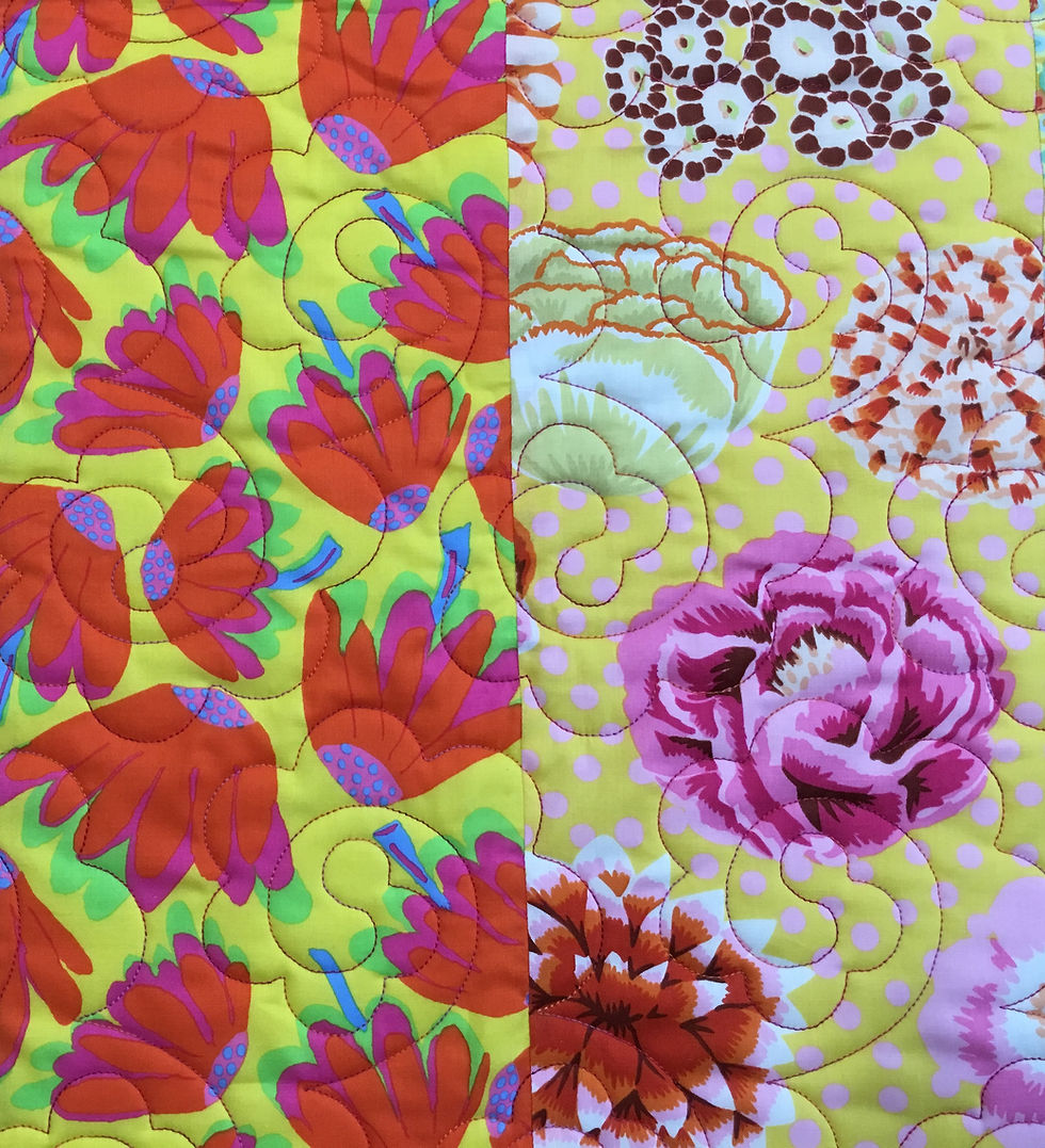 closeup of floral quilting design on Delfina's Easy Living Villa Rosa Quilt