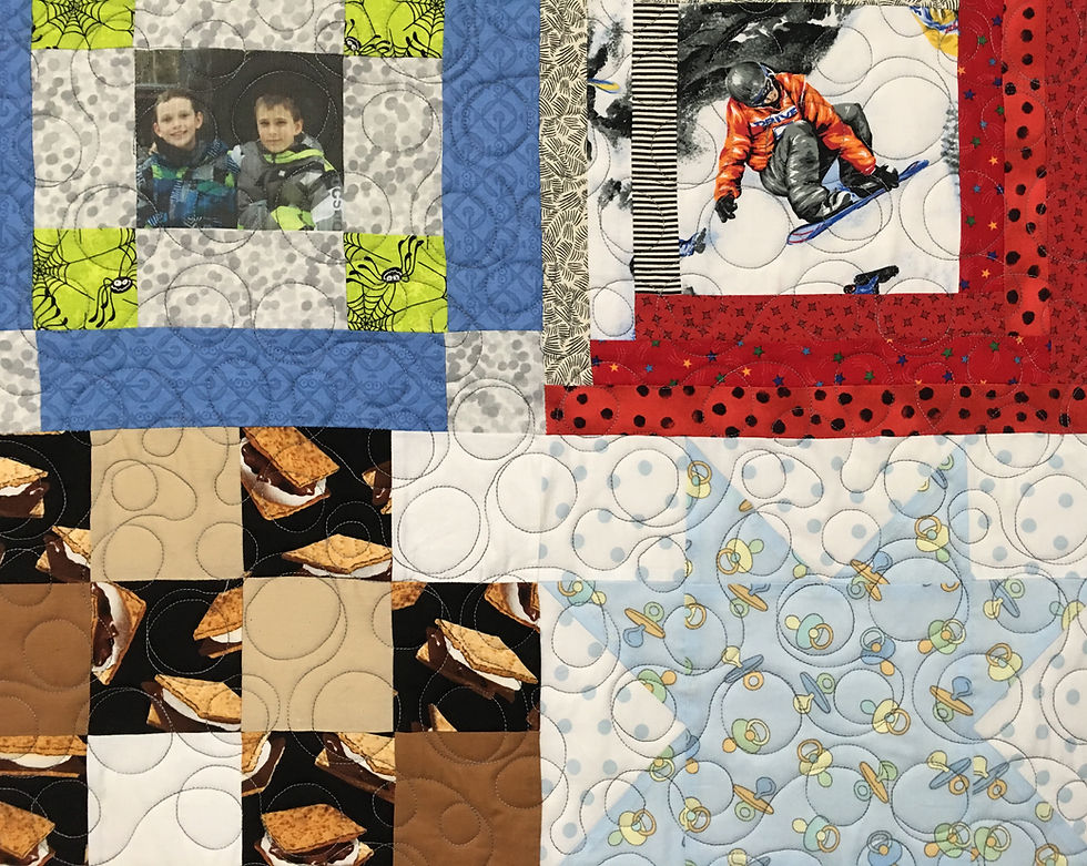 Another Closeup of Mrs. Maker Boys Memory Quilt