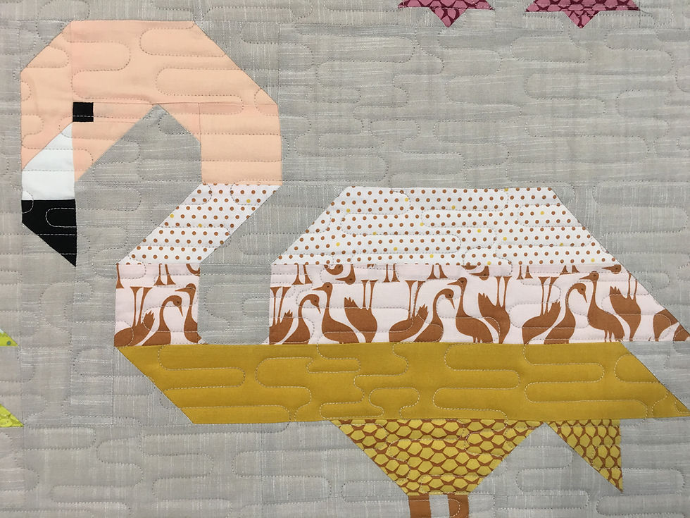 Another closeup of Geometric Quilting Pattern on Flamingo Quilt by Delfina Guerra