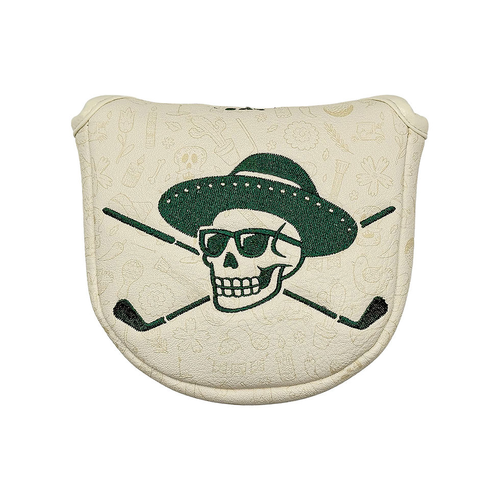 Mallet golf putter cover with El Caddie Calavera Cross Iron logo embroidery