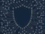 Abstract editorial illustration in deep navy and warm saffron of a minimalist shield form woven into a fine network of connected nodes, representing compliance infrastructure protecting healthcare data.