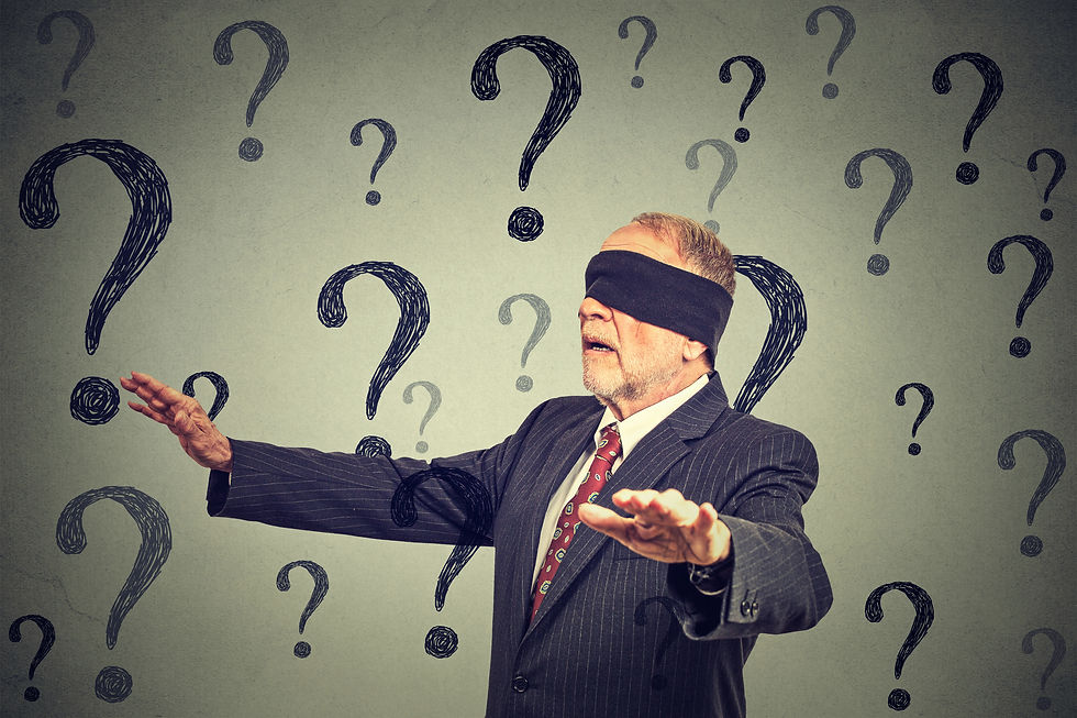 A man walking blindfolded