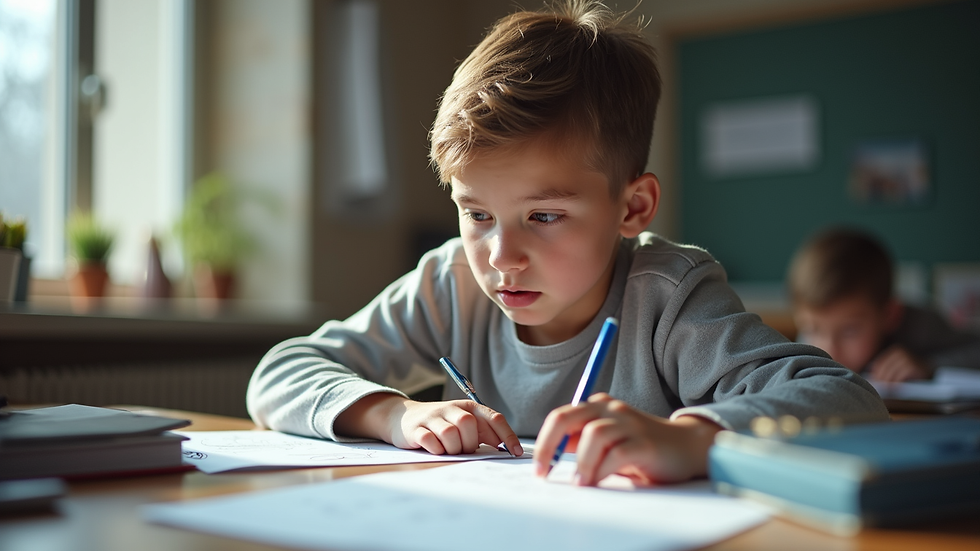Vue rapprochée d’un élève concentré sur un exercice de mathématiques
