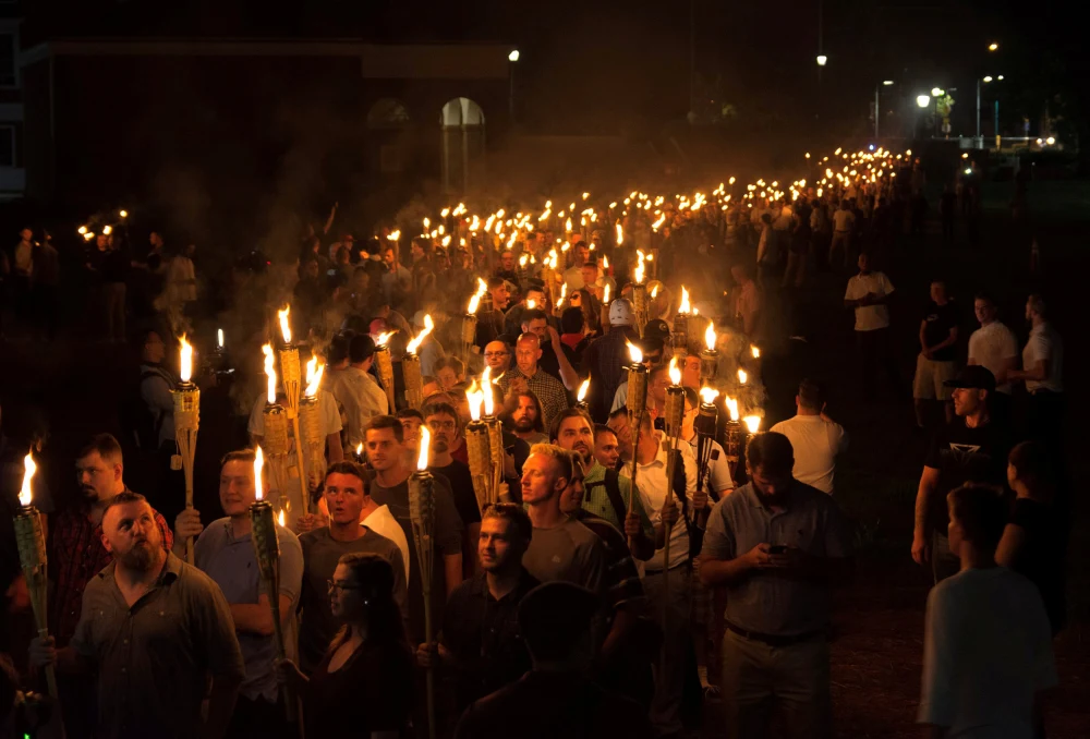 A march during the "Unite The Right" rally in Charlottesville in 2017.