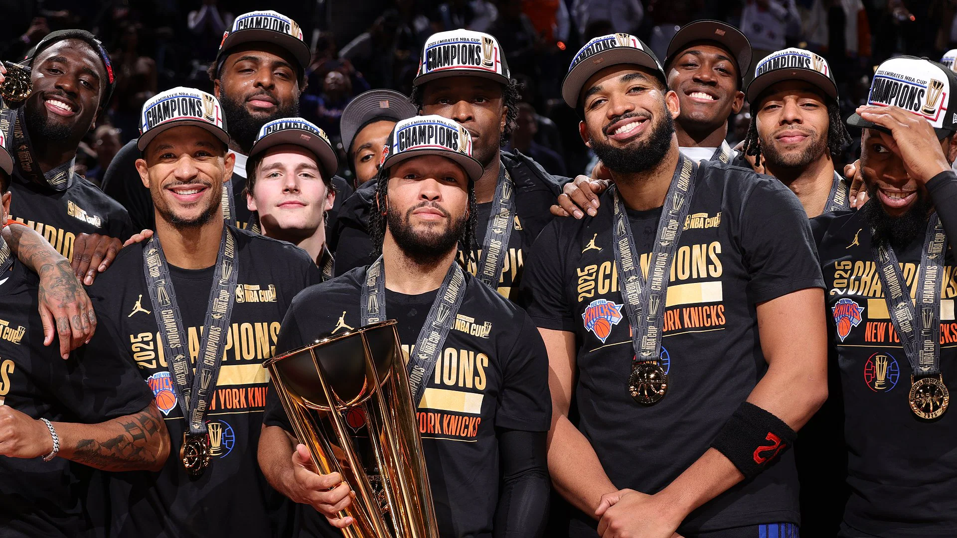 2025-26 New York Knicks celebrate their NBA Cup victory