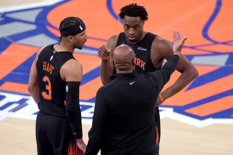 Knicks Mike Brown, Josh Hart and OG Anunoby