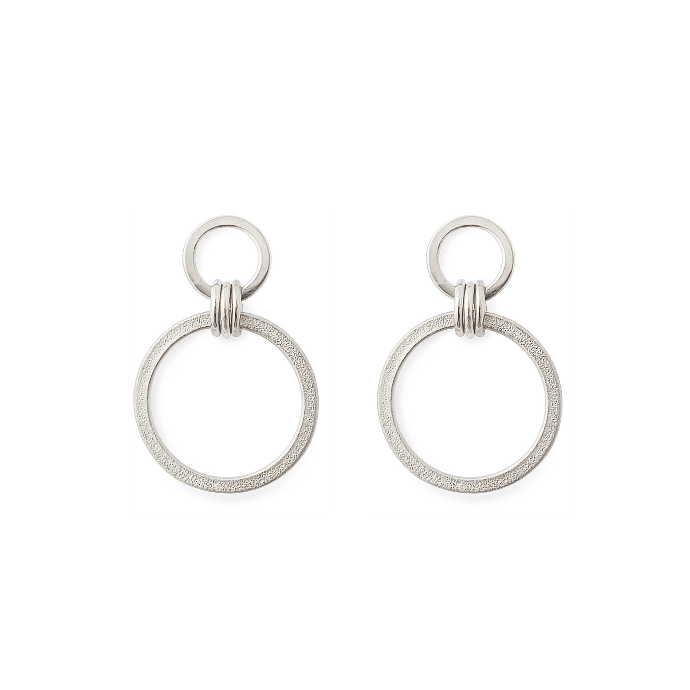 Silver double circle drop earrings from Ellipse collection, white background