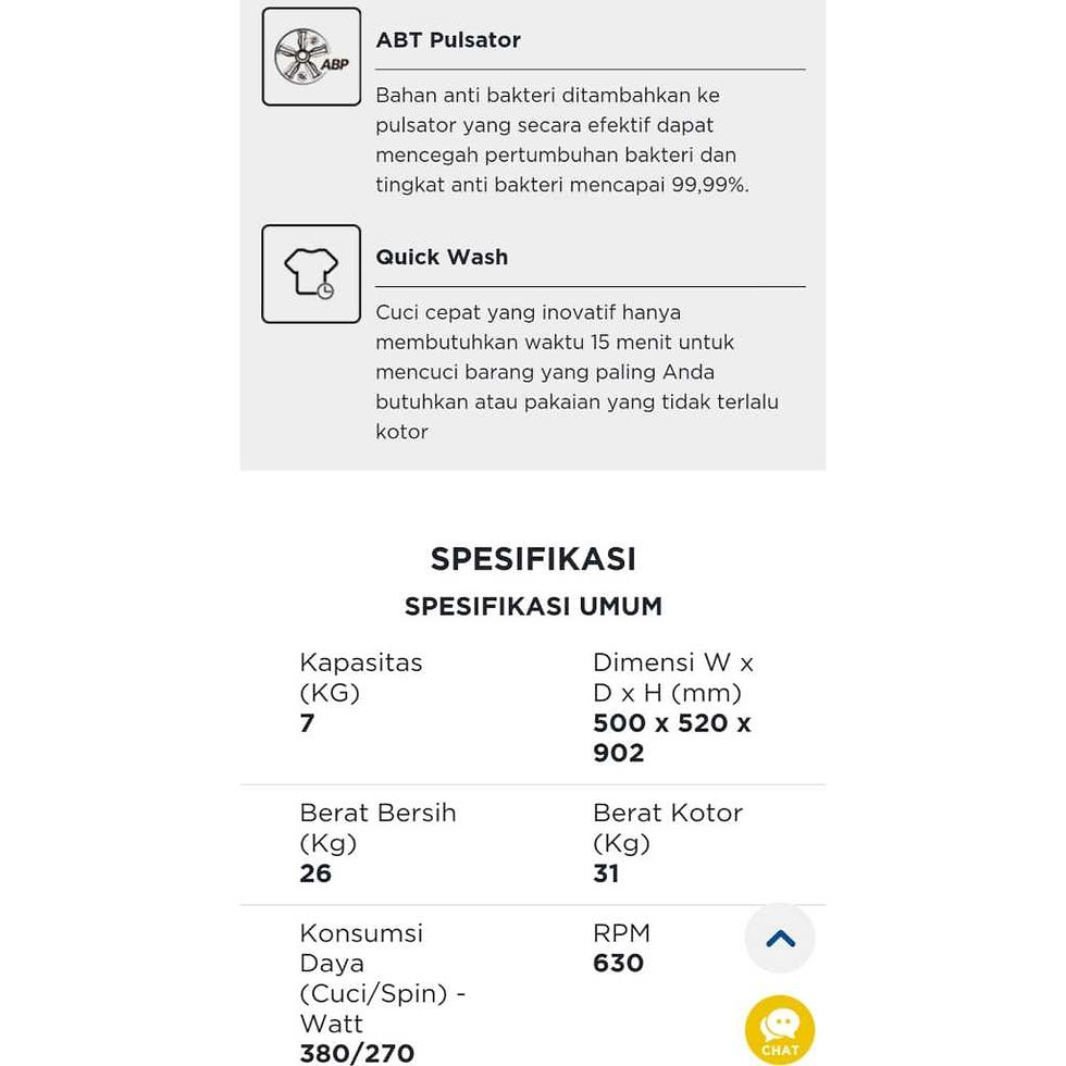 Thumbnail: Mesin Cuci 1 Tabung Aqua Sanyo AQW77DH 7.5KG Hijab Mode Full otomatis