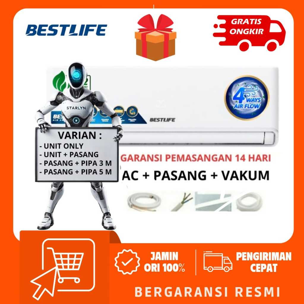 AC BESTLIFE 2 PK BEST 18  + PASANG GOLDFIN / 4in1 FILTER / SELF CLEANING BEST-18
