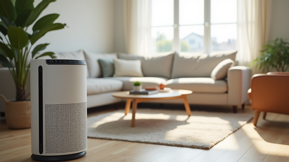 Close-up view of an air purifier in a modern living room